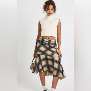 Boohoo Asymmetrical Plaid Skirt - Black and Tan